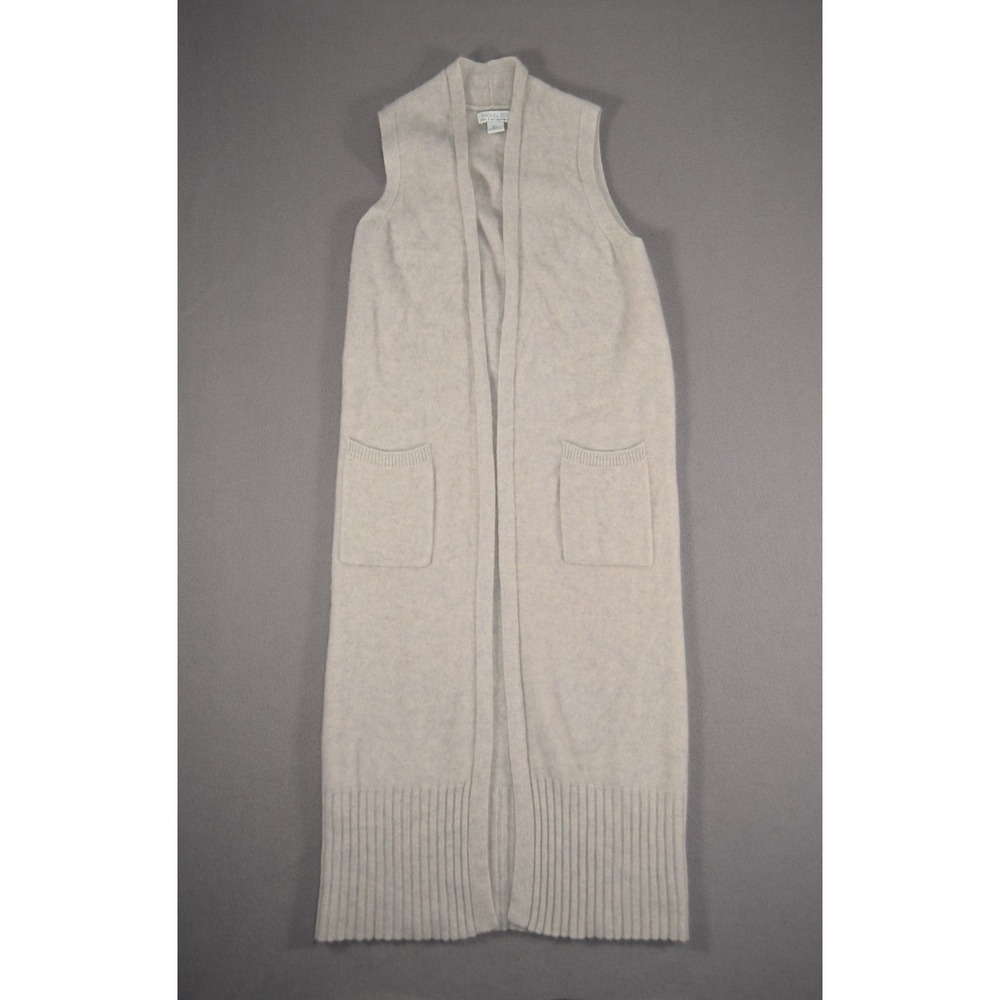 Rachel Zoe Grey Cashmere Long Shawl Cardigan Sleeveless Open Front Sweater Small